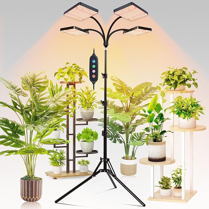4-Head Grow Light with Stand 100W, FECiDA 2025 Grow Lights for Indoor Plants, Full Spectrum LED