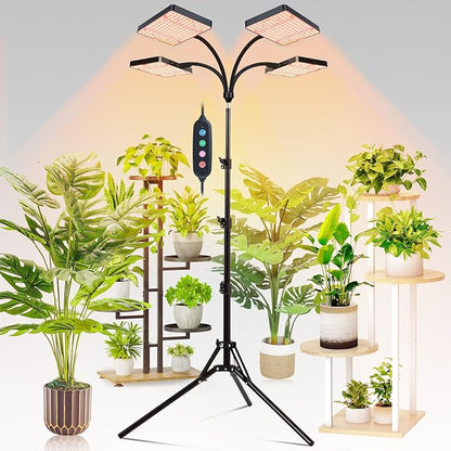 4-Head Grow Light with Stand 100W, FECiDA 2025 Grow Lights for Indoor Plants, Full Spectrum LED