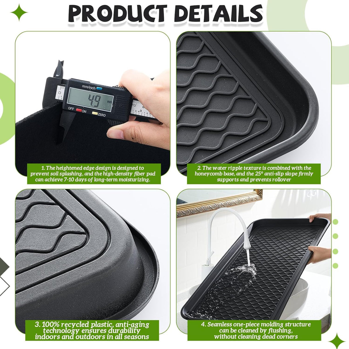 Vesici 1 Set/2 Pcs Large Self-Watering Plant Trays (30"x15") and 3mm Capillary Mat-Automatic