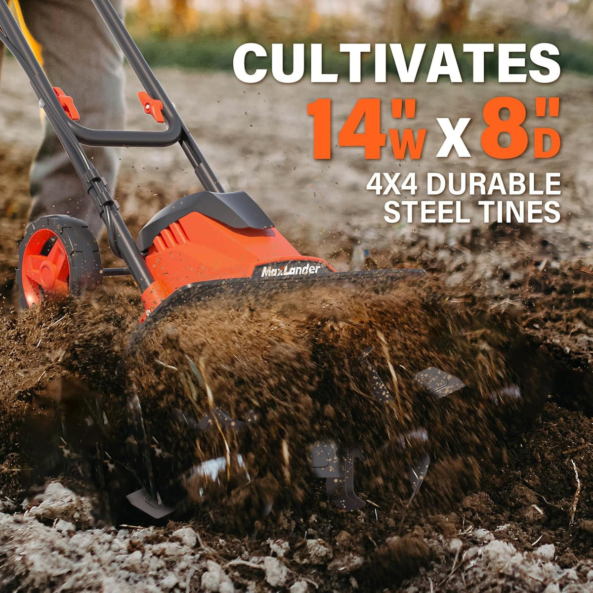 MAXLANDER Electric Tiller Cultivator, 14 Inch 12 Amp Corded Tiller for Gardening with Foldable
