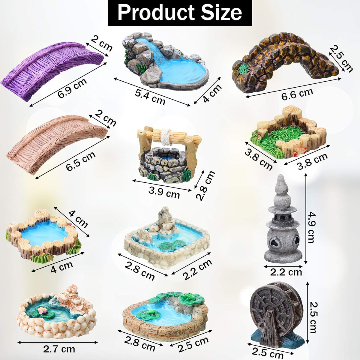 Jetec 12 Pcs Garden Accessories Miniature Bridge Mini Lighthouse Water Well Bridge Figurines Pond