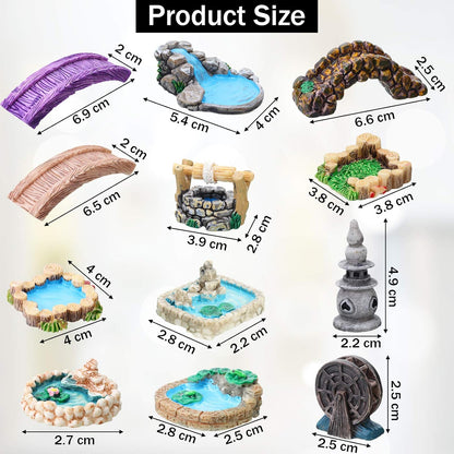 Jetec 12 Pcs Garden Accessories Miniature Bridge Mini Lighthouse Water Well Bridge Figurines Pond