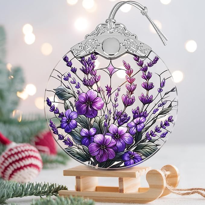 Charming Bauhinia & Violets Stained Glass Orament - Christmas Ornament - Christmas Decorations for