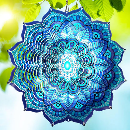 Goolyrusim Wind Spinner Mandala Rich Blue 12inch 3D Stainless Steel Wind Spinners Laser Cut Metal