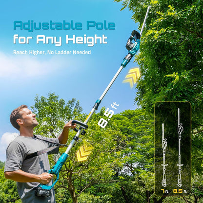 SEESII Pole & Cordless Hedge Trimmer 2-in-1: Electric Bush Trimmer with 20" Dual-Action Blade - 2