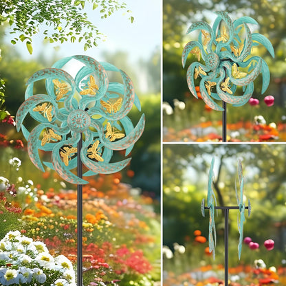 Metal Wind Spinner Outdoor, Golden Butterfly Kinetic Wind Sculpture Spinners with Metal Stake, Yard