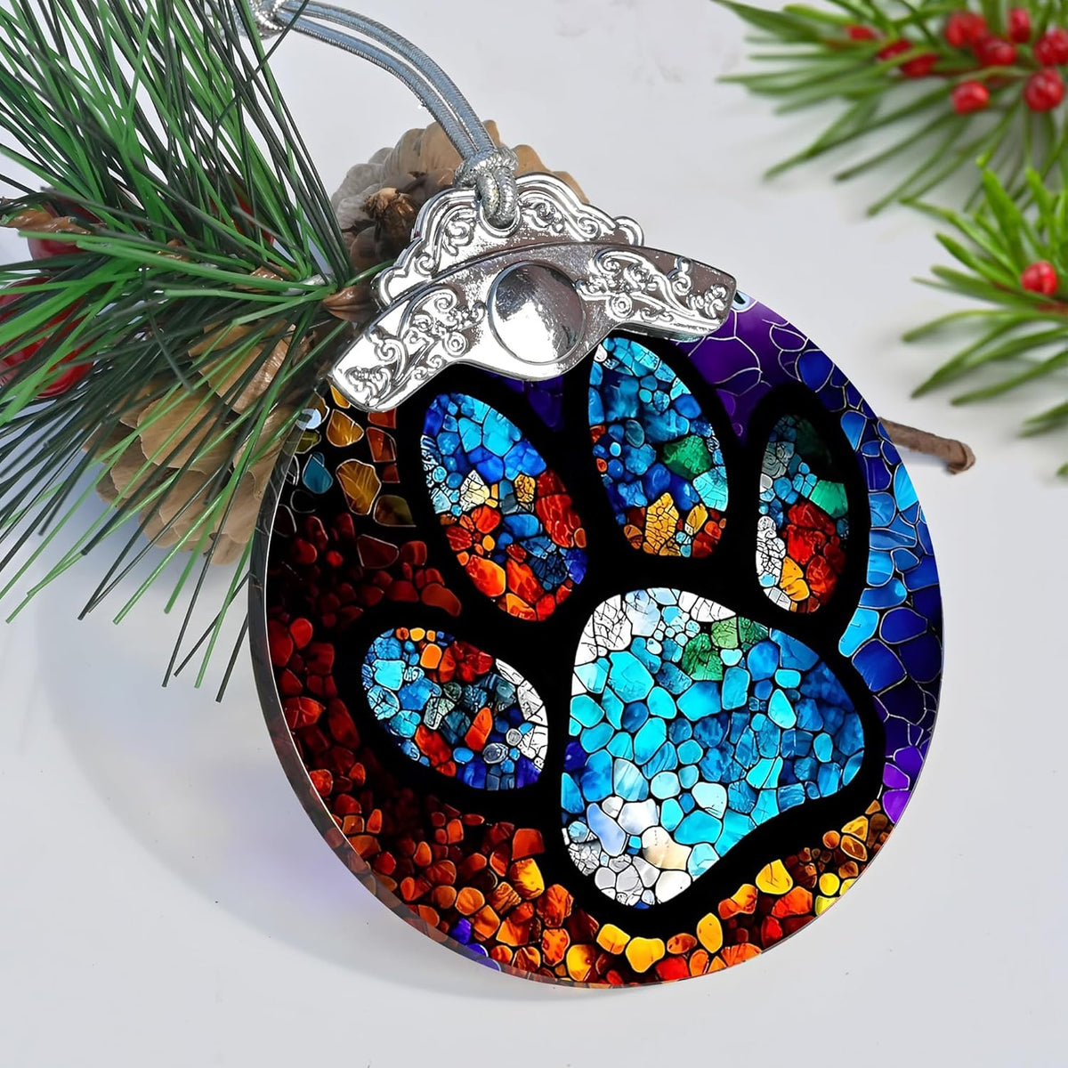 Stained Glass Christmas Ornaments, Jocidea Pet Ornaments for Christmas Tree, Christmas Tree Decor