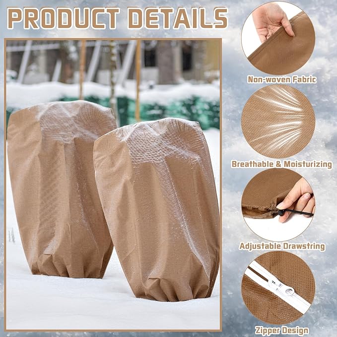 6 Pcs Plant Covers Freeze Protection Reusable Plant Protector with Zipper Frost Cloth Warm