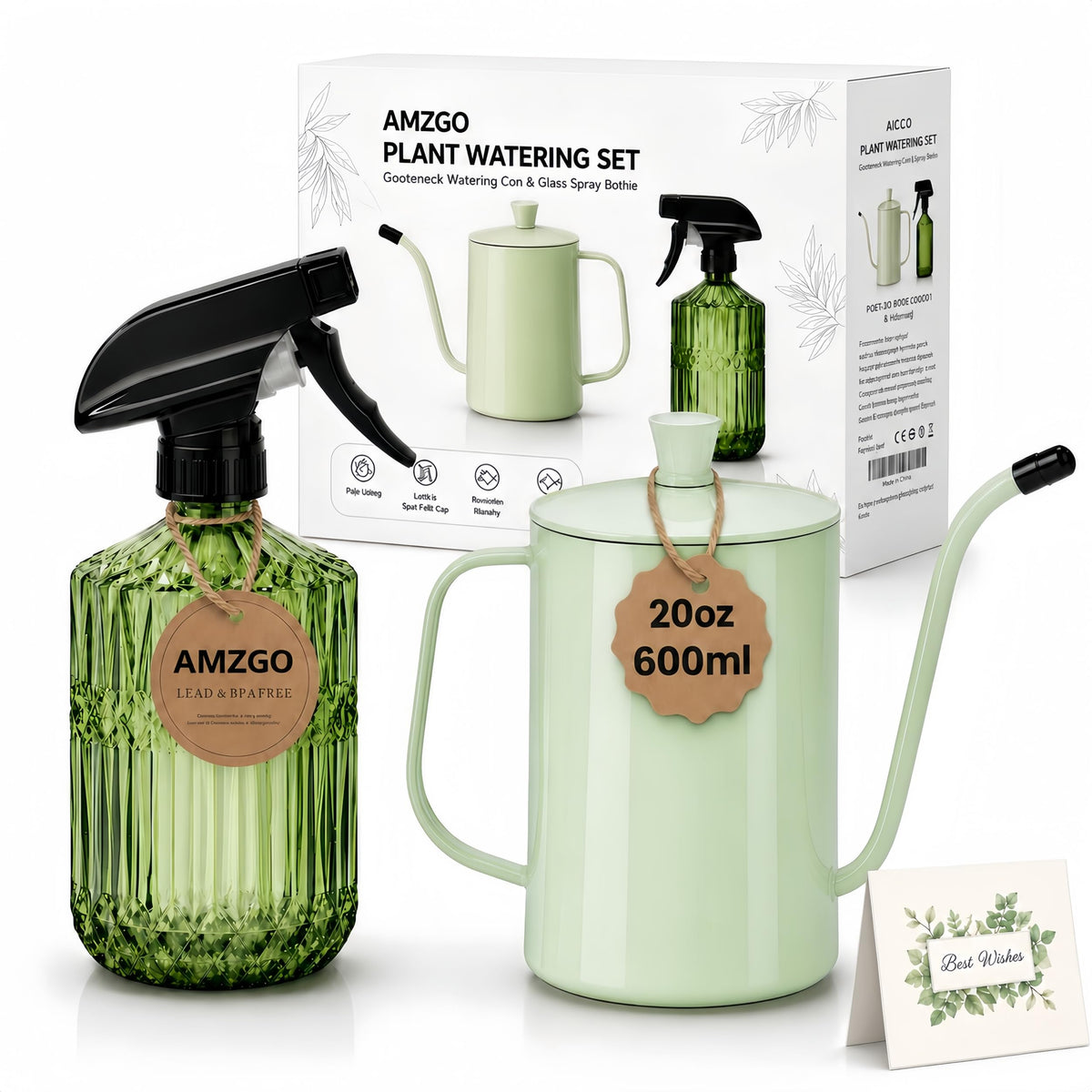 Amzgo 2 Pack Small Watering Can for Indoor Plants, 20 oz Metal Plant Watering Can with Long Spout