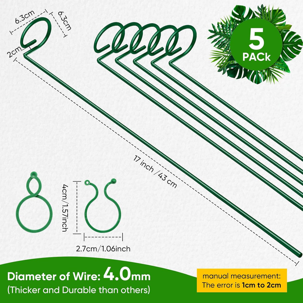 HiGift 17 inch Plant Support Stakes, 4mm Thick Garden Single Stem Flower Support Stake Amaryllis