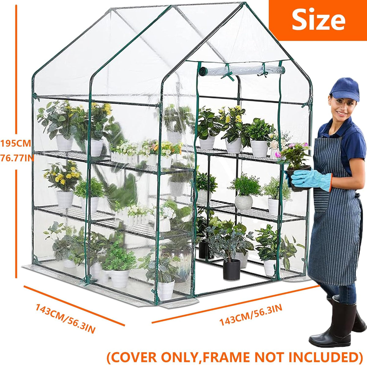 Greenhouse Cover Replacement, 56×56×76 Inches PE Walk-in Greenhouse Cover for Gardening Plants