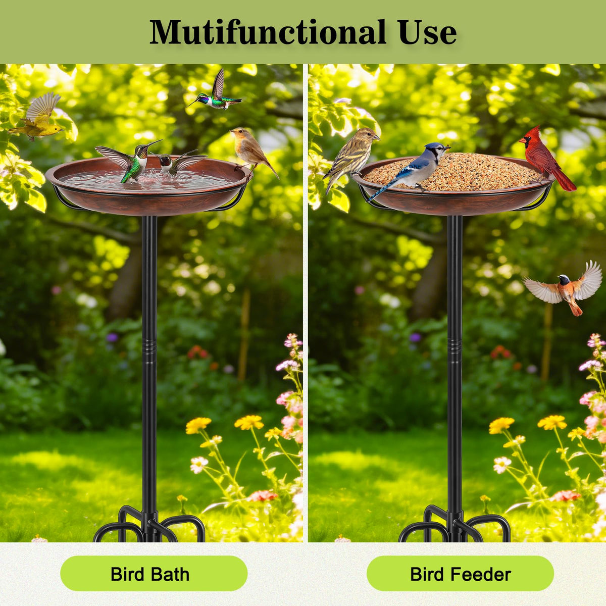 Gtongoko 10" Dia Bowl Small Metal Bird Bath for Outside Heavy Duty, 29" Height Bird Feeder