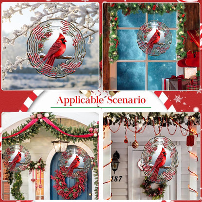 Cardinal Wind Spinner,3D Bird Spinners with Holly for Yard and Garden 3D Steel Wind Spinners