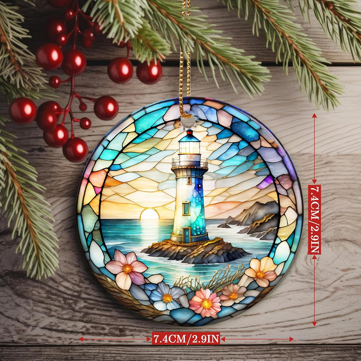 Colorful Ceramic Lighthouse Christmas Ornament for Tree, Holiday Decorations, Christmas Decor