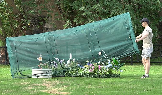 Poray Large 12.3X4FT Tunnel Plant Netting Cover,4.1FT Tall Crop Cage Tomato Netting for