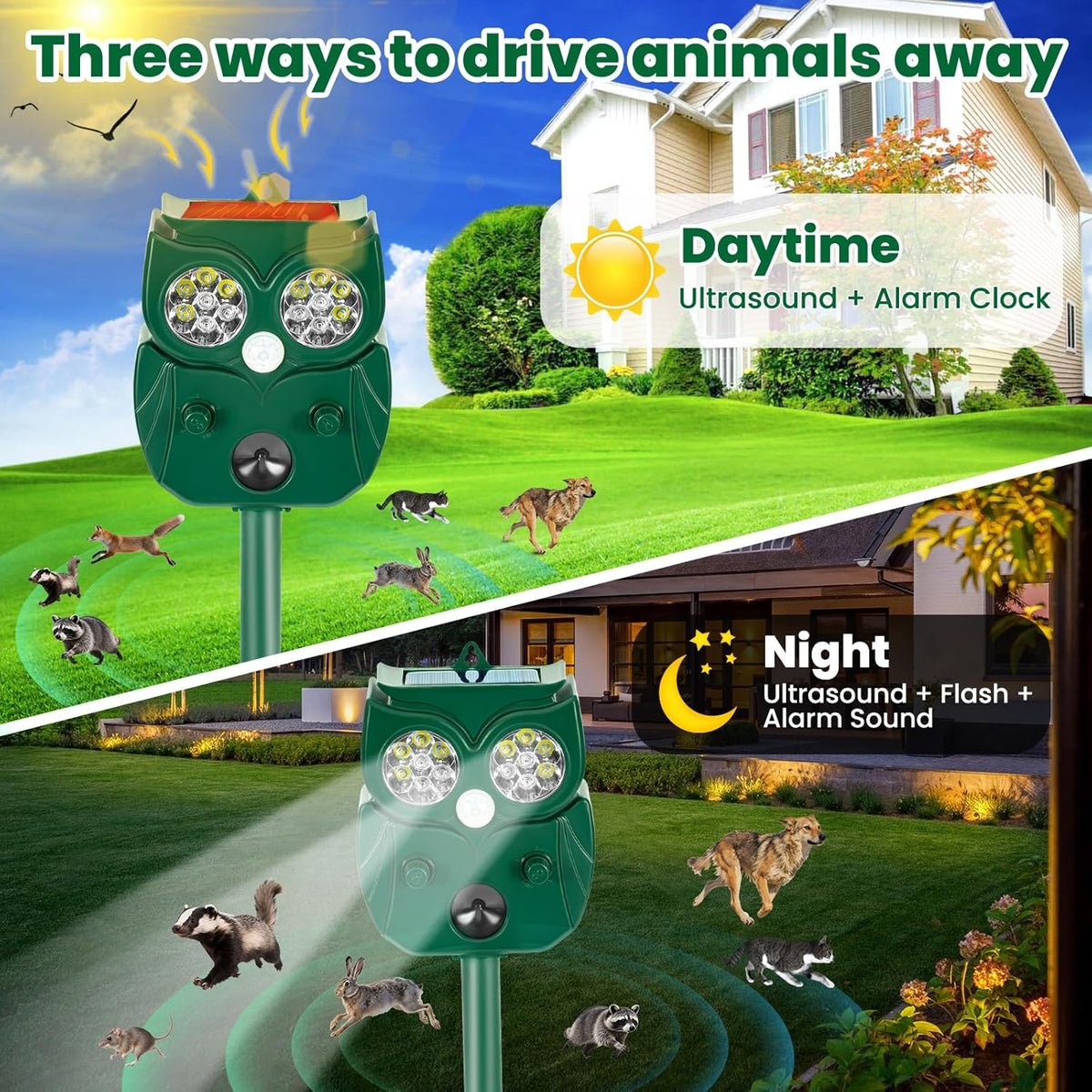 Solar Ultrasonic Animal Repellent Outdoor, 2Pack Waterproof Deer Repellent Devices with RIP Motion