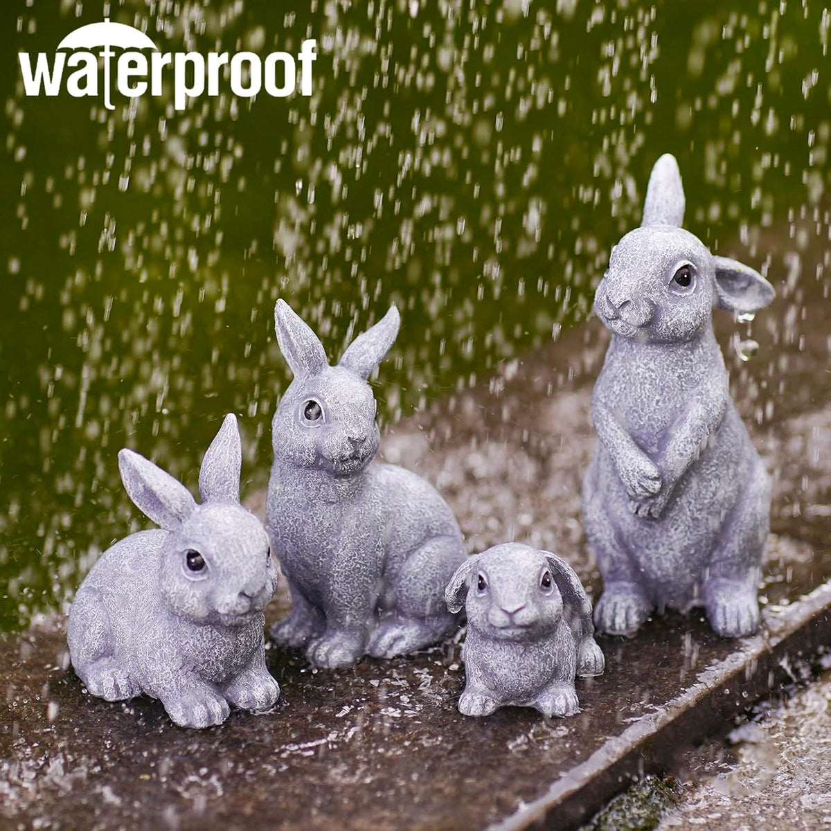 Nacome Bunny Statues for Fairy Garden Easter Decor: Outdoor Set of 4 Rabbit Table Sculptures for