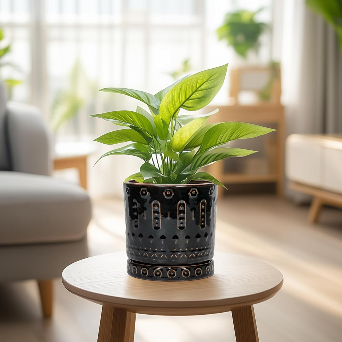 Ceramic Plant Pots - 6 Inch Ceramic Planter for Indoor Outdoor, Round Flower Pots with Drainage