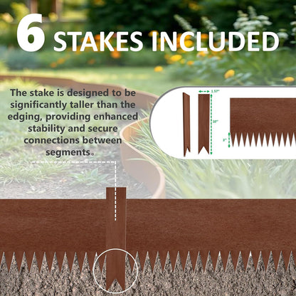 20ft. 6-Pack Cor-Ten Steel Landscape Edging - 40" L x 8" H Lawn Edging with 6 Stakes, Hammer-in