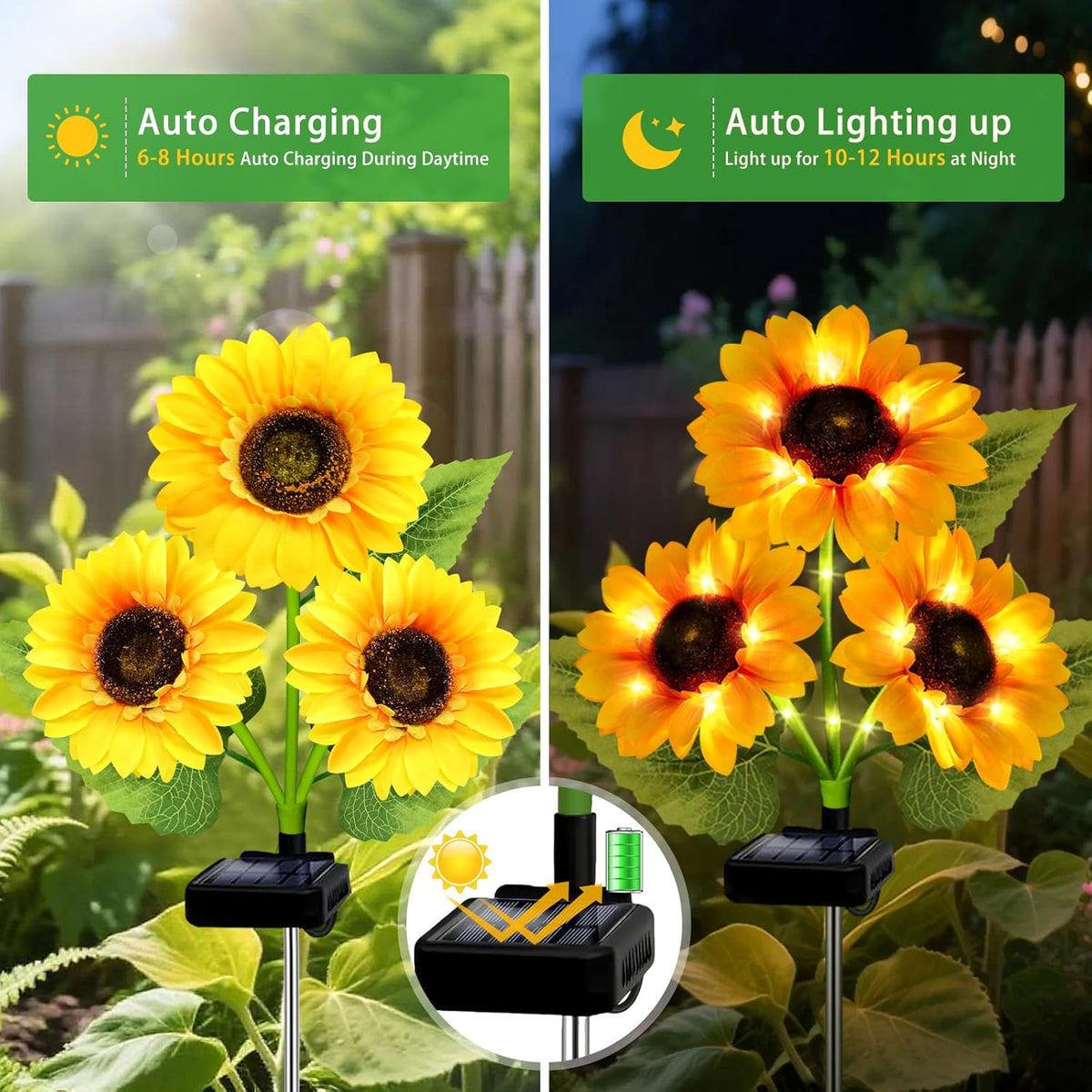 Solar Garden Lights Outdoor, 3 Pack Sunflower Lights with 9 Large Sunflower, Waterproof Garden