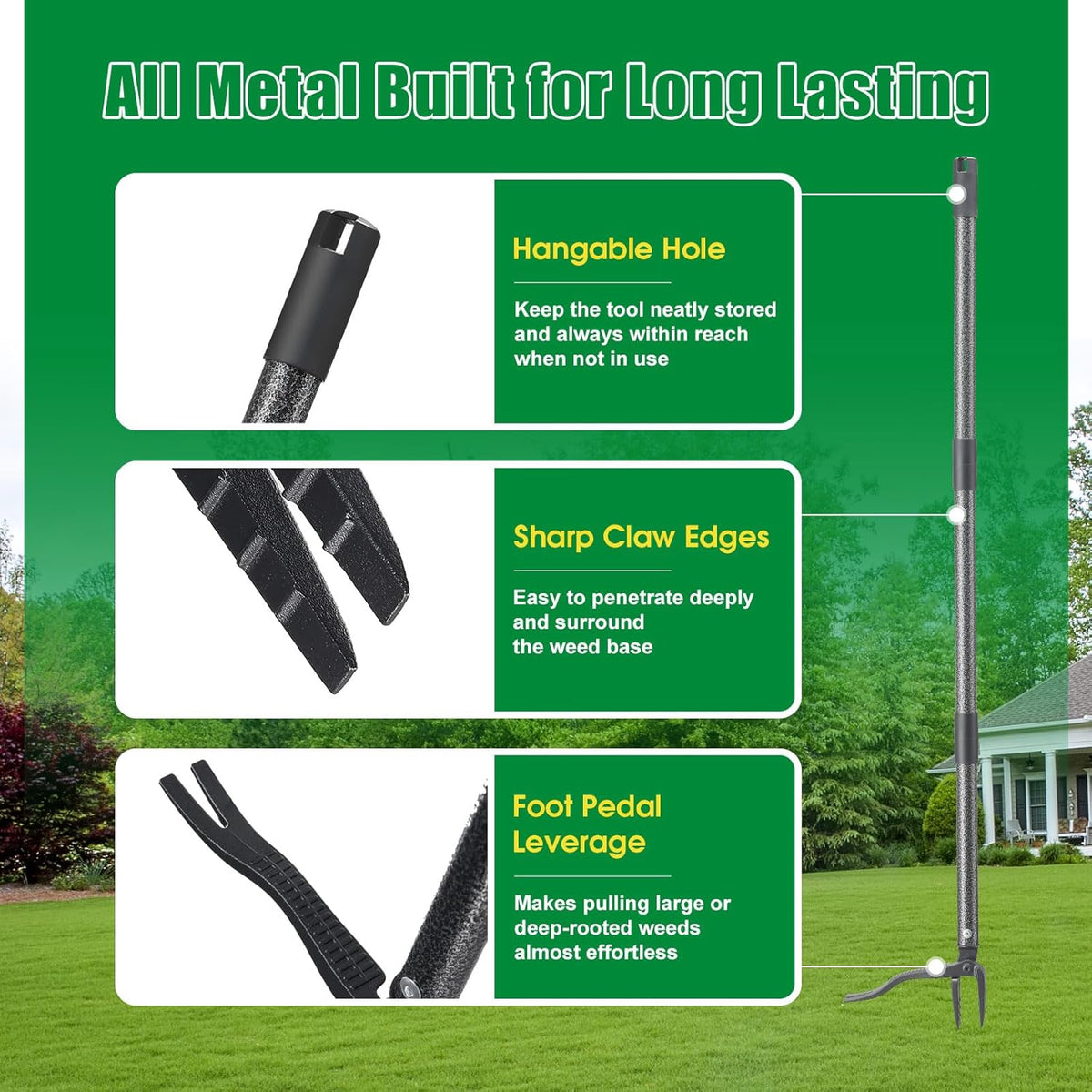 Weed Puller Tool, Stand Up Manual Weeder, Heavy Duty Garden Weeding Tool with 60 inch Long Handle,4