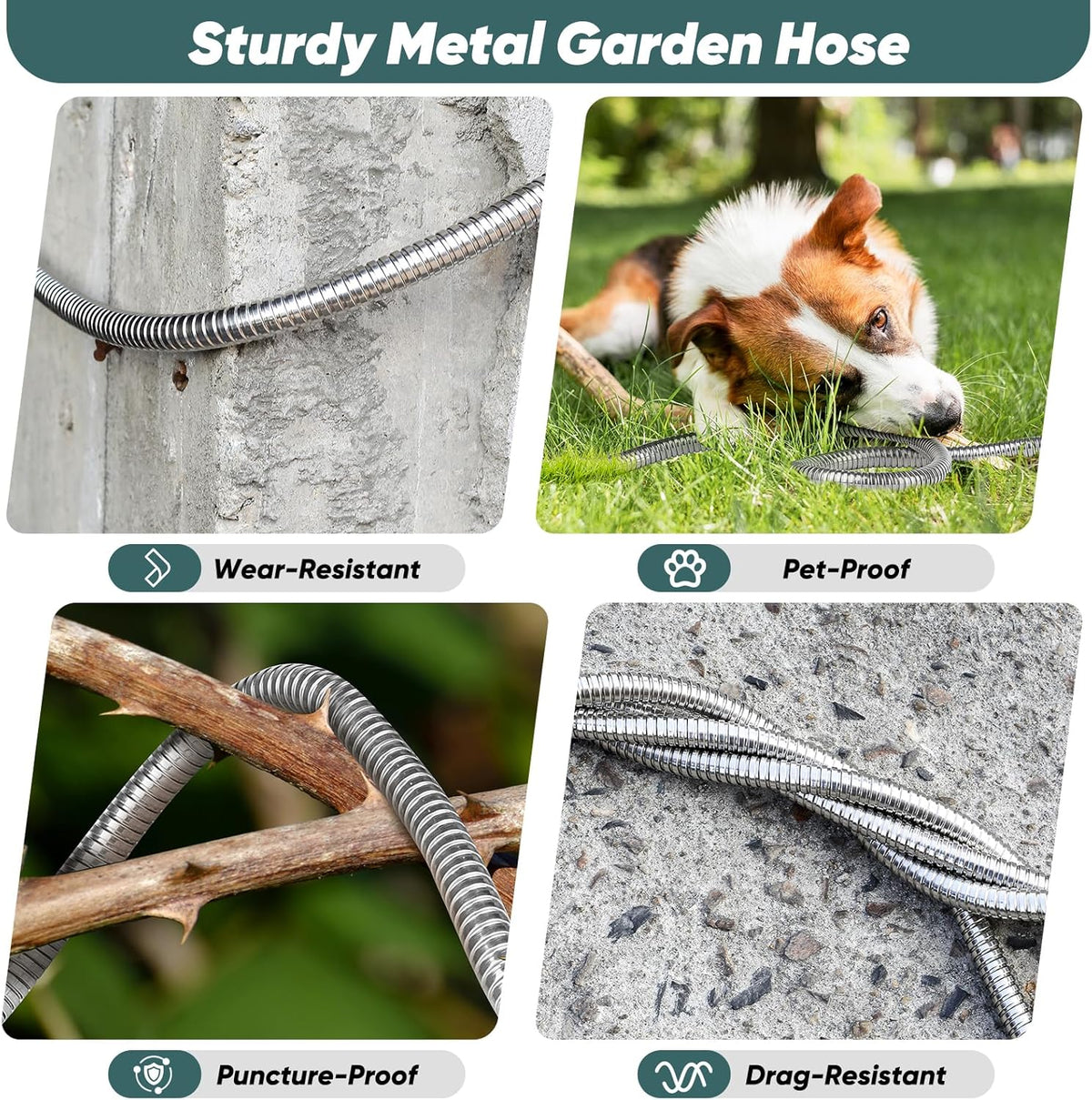 Garden Hose 100 FT with 10-Function Nozzle, Leak-proof Metal Connector Water Hose, No Knots
