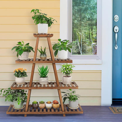 Ufine 4 Tier Wood Plant Stand Indoor Outdoor A Frame Plant Display Shelf for Multiple Plants Flower