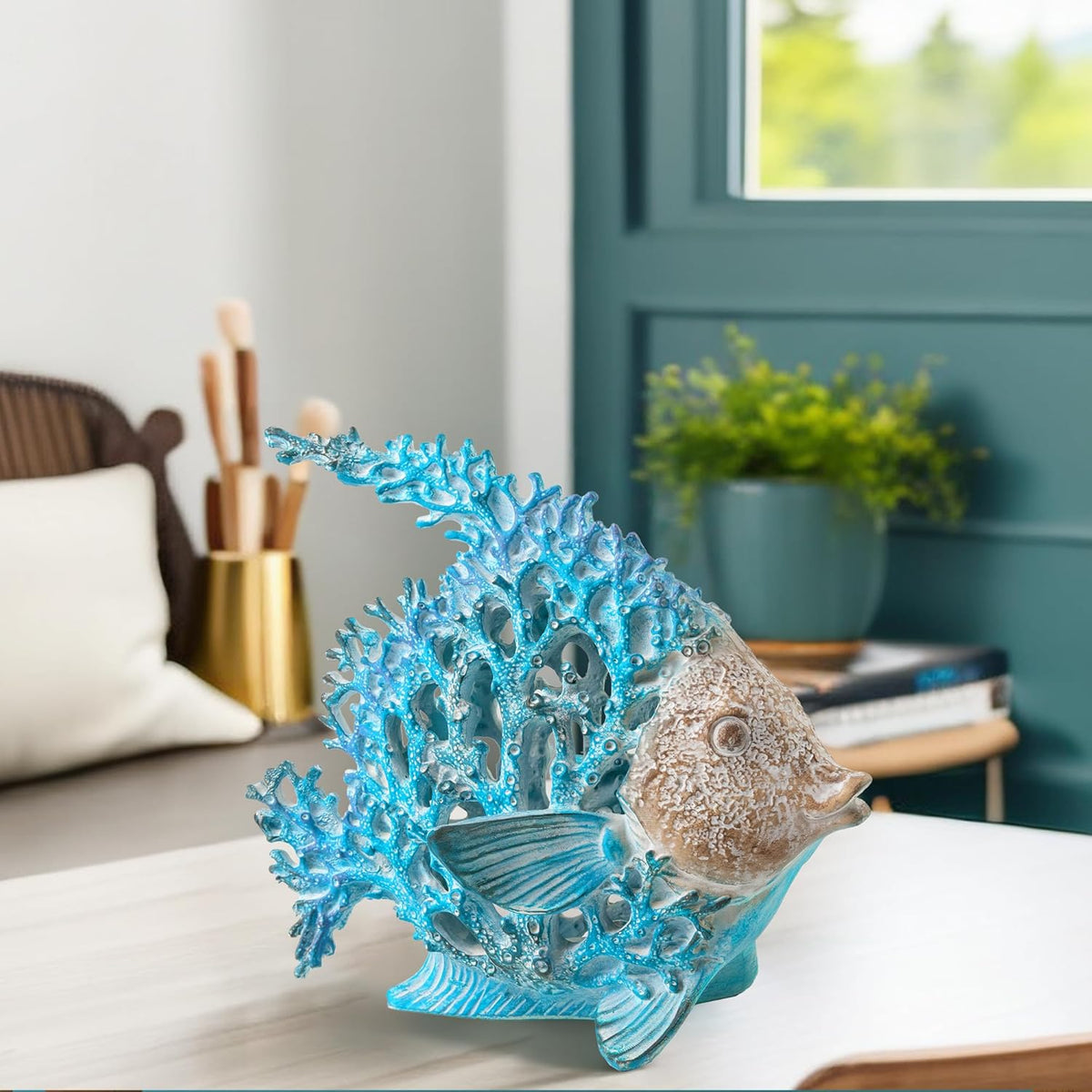 VVGIFTS Beach Coastal Decor Coral Reef Angelfish Home Office Desk Decor Sculpture Statue for