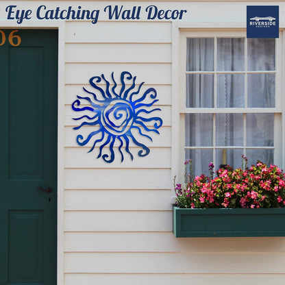 Riverside Designs Wacky Sun Metal Wall Art Indoor/Outdoor Decor - 30" Blue Rust Proof Wall