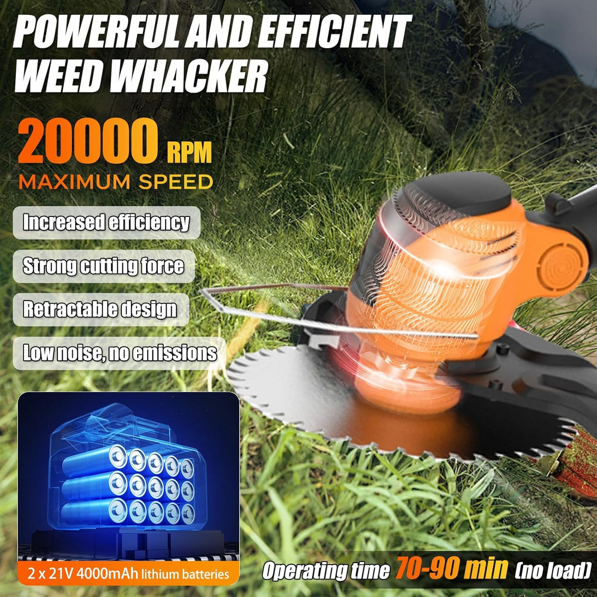 Electric Weed Wacker Eater Cordless String Trimmer Battery Powered, 21V/4000mAh Grass Trimmer