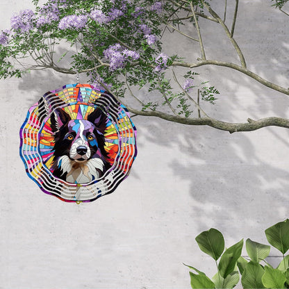 Border Collie Wind Spinner Pet Dog Memorial Gifts 3D Aluminum Metal Kinetic Hanging Wind Sculpture