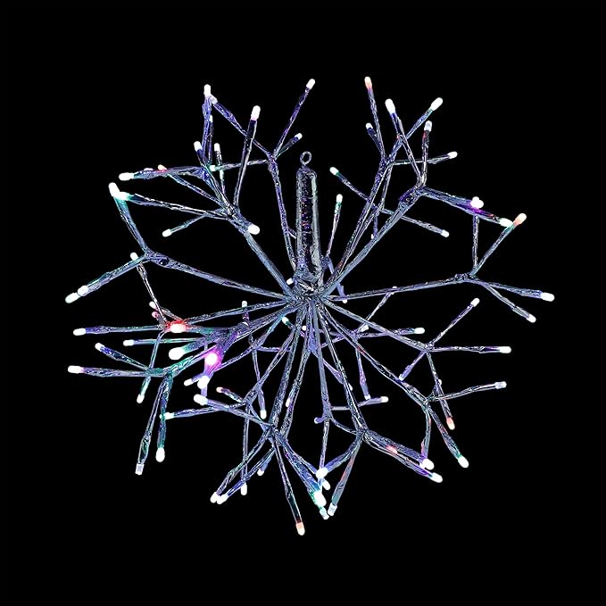 Alpine Corporation 16"H Indoor Holiday 3D Snowflake Hanging Ornament with LED Lights, Silver