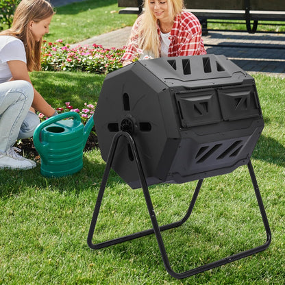 MoNiBloom 43 Gallon Compost Tumbler, Outdoor BPA Free Large Dual Chamber Tumbling Compost Bin