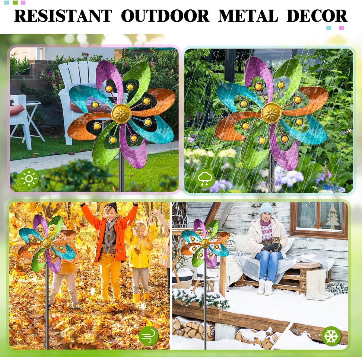 Metal Wind Spinners Outdoor, 360° Wind Sculpture Spinner with Metal Stake, Waterproof Spinners