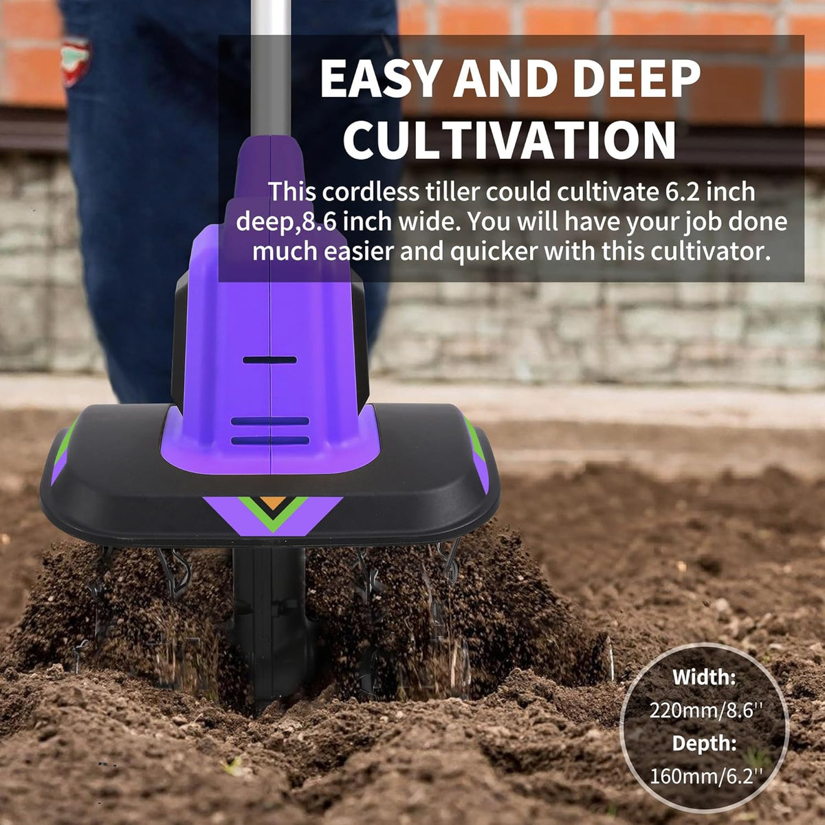 20V Cordless Tiller Cultivator,48 Steel Tines Garden Tiller,8.6 inch Wide Battery Powered Garden