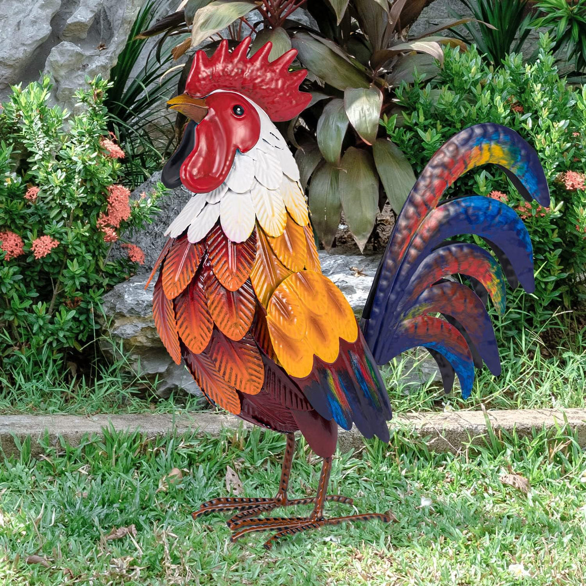 Natelf Metal Rooster Garden Statues & Sculptures, Chicken Yard Art Decor Standing Animal Lawn