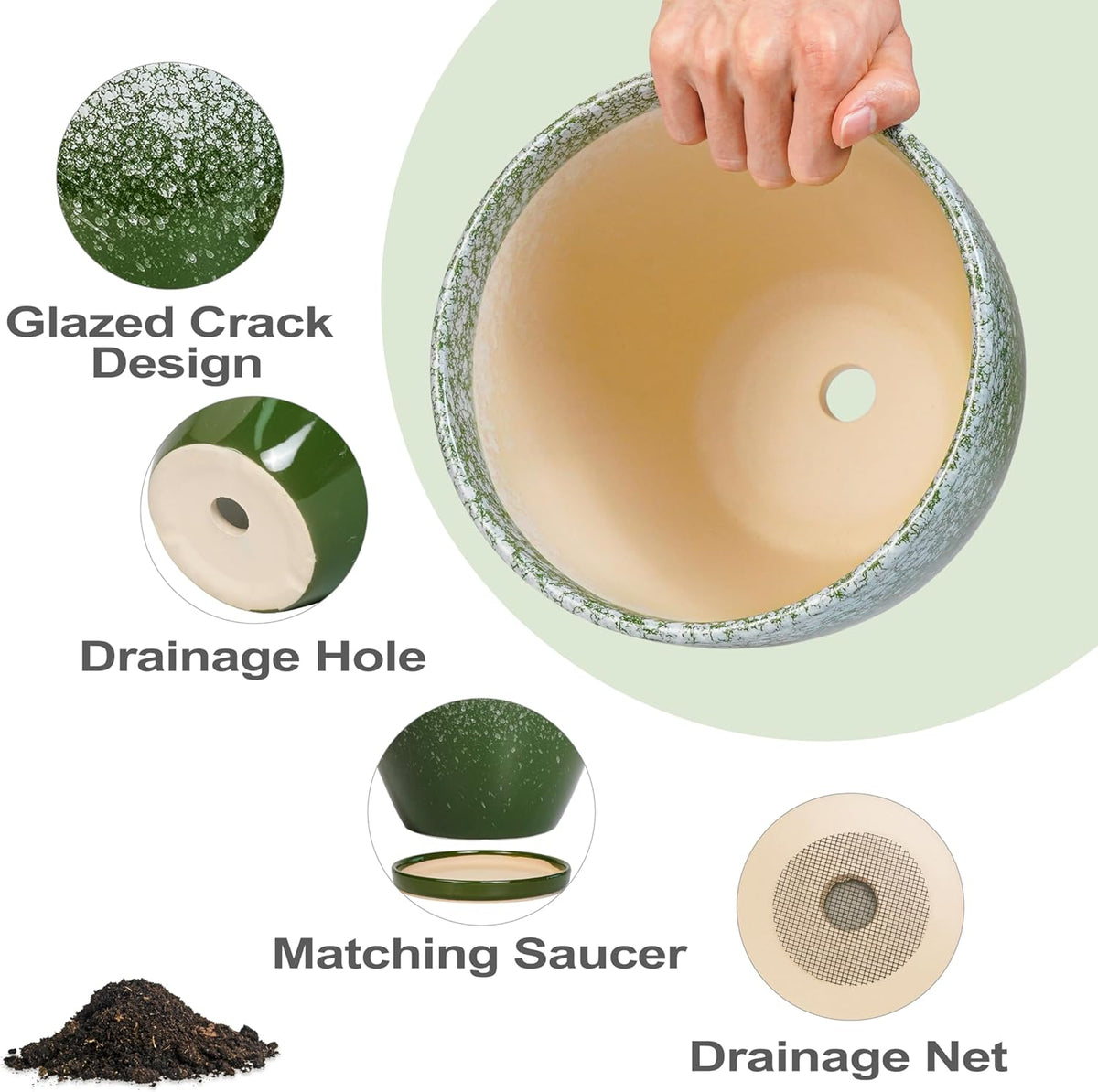 Ceramic Pots for Plants - 8 Inch Planter for Indoor Outdoor Plants, Round Planter, Large Flower Pot
