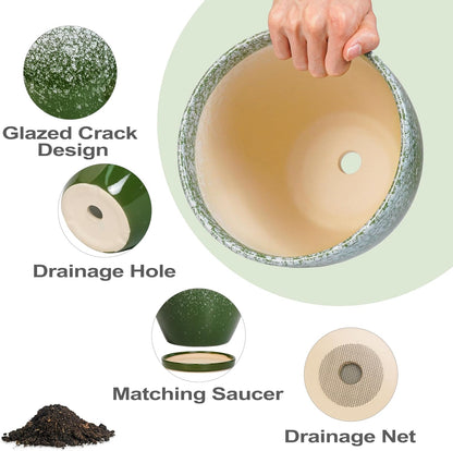 Ceramic Pots for Plants - 8 Inch Planter for Indoor Outdoor Plants, Round Planter, Large Flower Pot