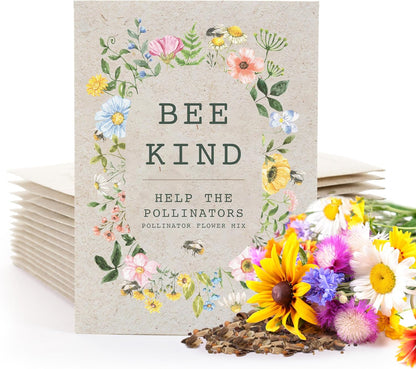 Bentley Seed Co. | Bee Kind Pollinator Flowers | Beautiful Bee Art Kraft Look Seed Packets |