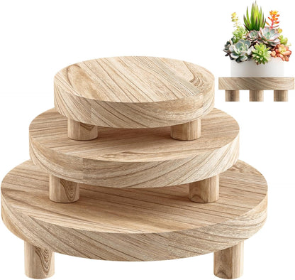 3 Pcs Wood Plant Stand Indoor Outdoor, Round Wood Riser for Decor 6/8/10" Wooden Stool Display