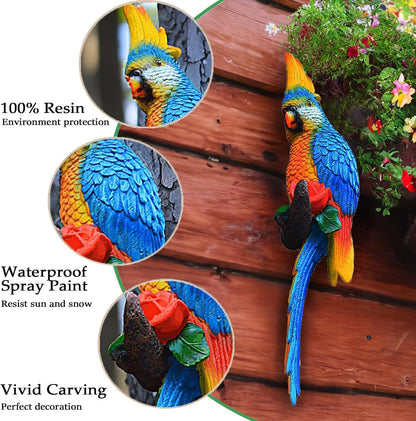 Teaeeno Resin Wall Bird Statue Decor,Real Parrot Sculpture Home Decor,Outdoor Indoor Figurine