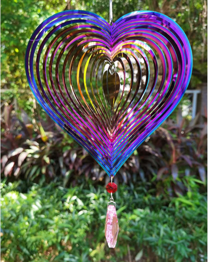 3D Heart Wind Spinner - Flowing Light Effect, Purple-Green Gradient Metal Spinner for Outdoor