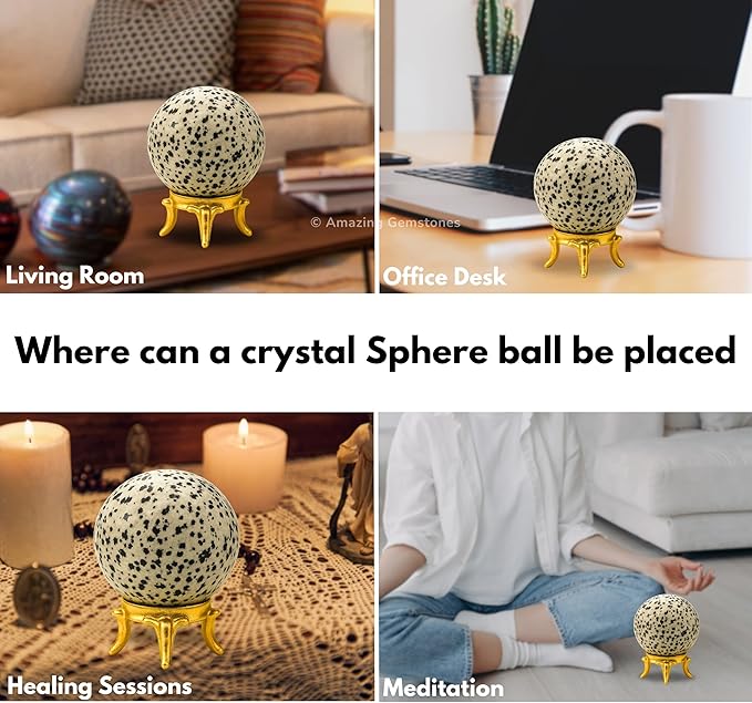 Amazing Gemstone Dalmatian Jasper Crystal Ball with Stand - 2 Inches Crystal Sphere Meditation