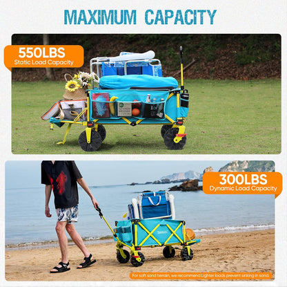Old Bahama Bay 550lbs Extra Long 49" L Beach Wagon with Big Wheels with Brake for Sand, Collapsible