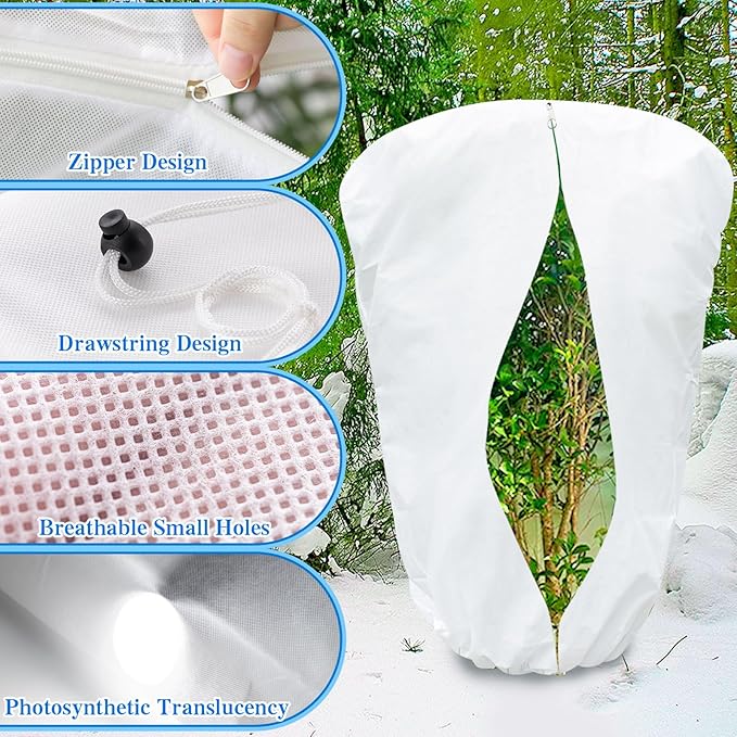 Plant Covers Freeze Protection, Frost Blankets for Outdoor Plants with Drawstring and Zipper, 2.5