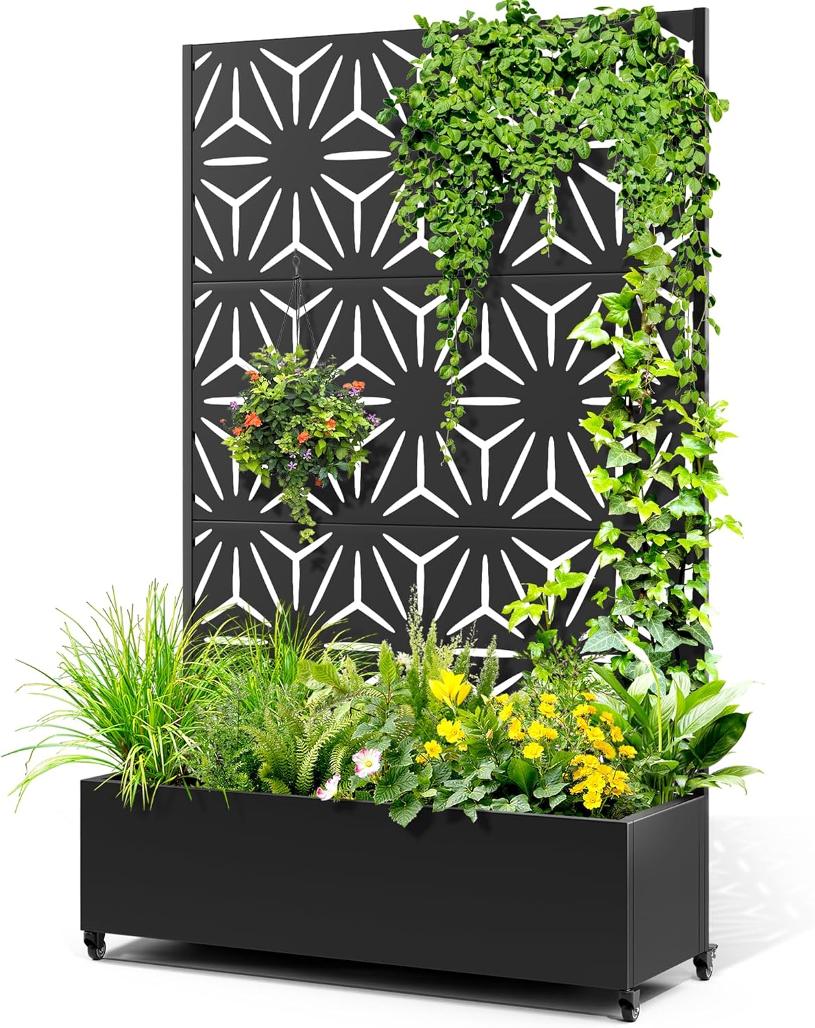 Metal Raised Garden Bed with Trellis, 2 in 1 Trellis with Planter Box & Privacy Screen for Climbing