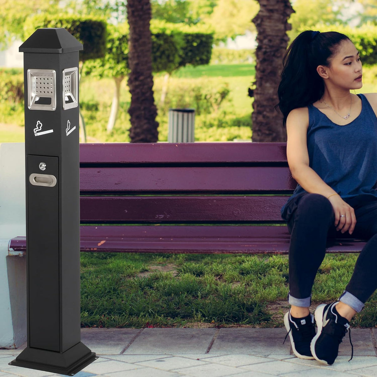 120cm Standing Waste Containers Trash Cans, Rubbish Bin Indoor Outdoor Stainless Steel Vertical