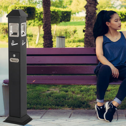 120cm Standing Waste Containers Trash Cans, Rubbish Bin Indoor Outdoor Stainless Steel Vertical