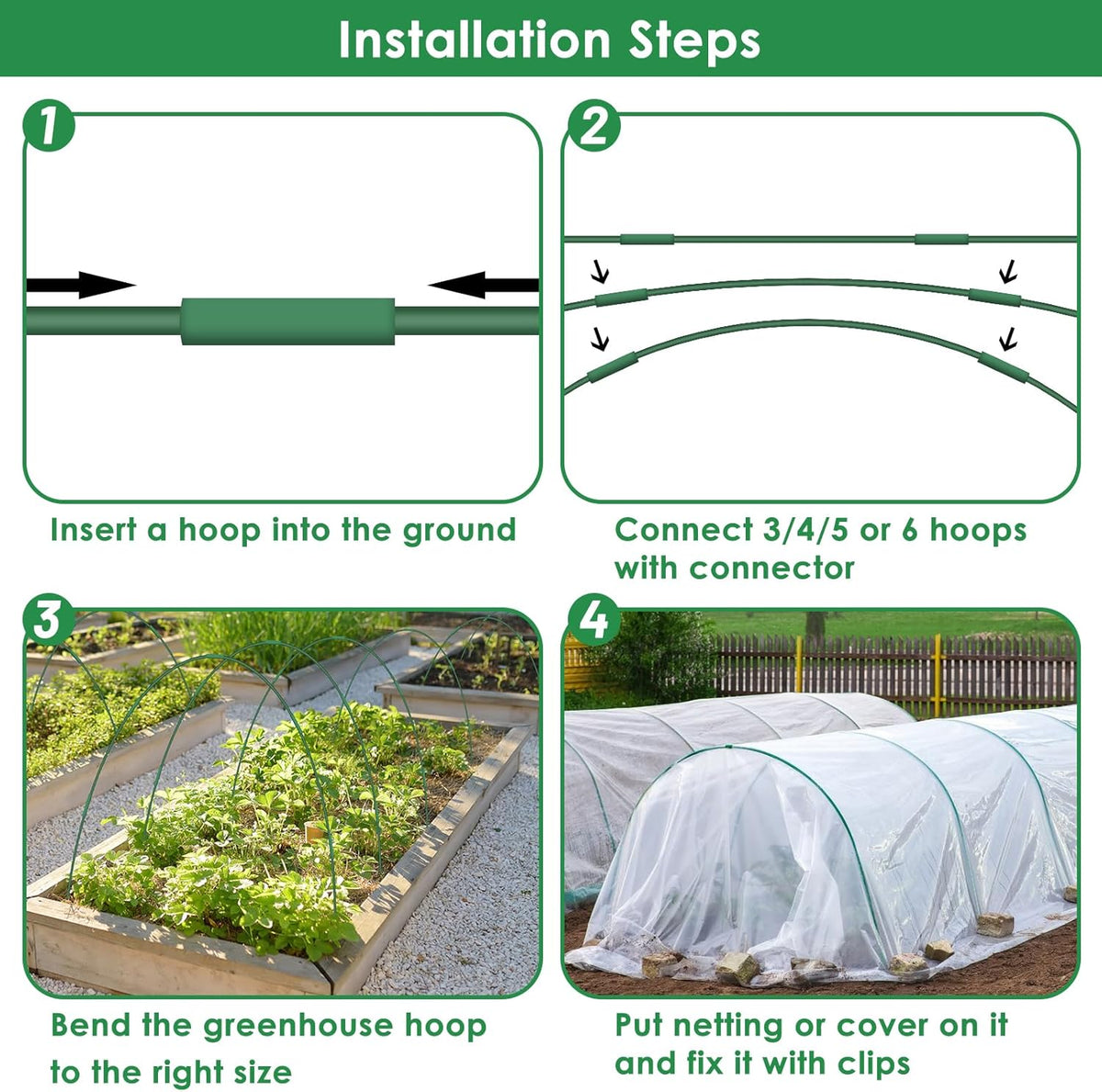 9 Sets Greenhouse Hoops for Raised Beds,45 Pcs Garden Hoops Grow Tunnel Rust-Free Fiberglass Garden