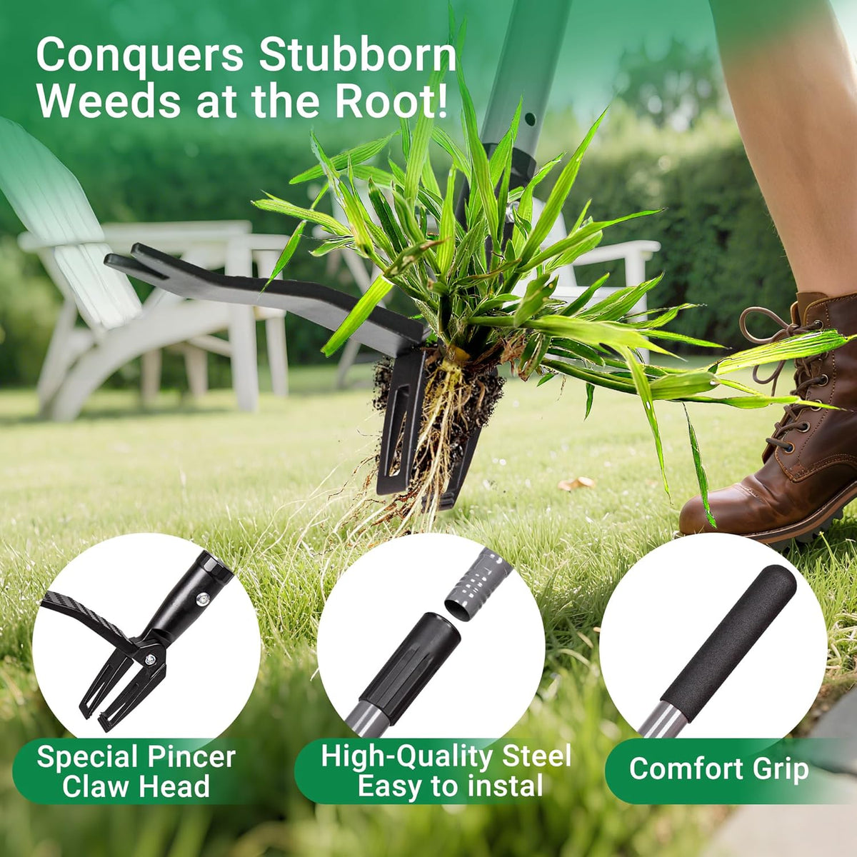 Suchtale Metal Weeder，Stand Up Weed Puller Tool with Long Handle – Heavy-Duty All-Metal Weeder with